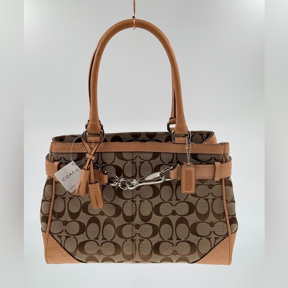 NWT COACH Signature Jacquard Hampton Handbag Purse Tan Satchel - Picture 1 of 16